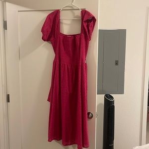 Plus Size 1950s Fuchsia Off Shoulder Belted Midi Dress
